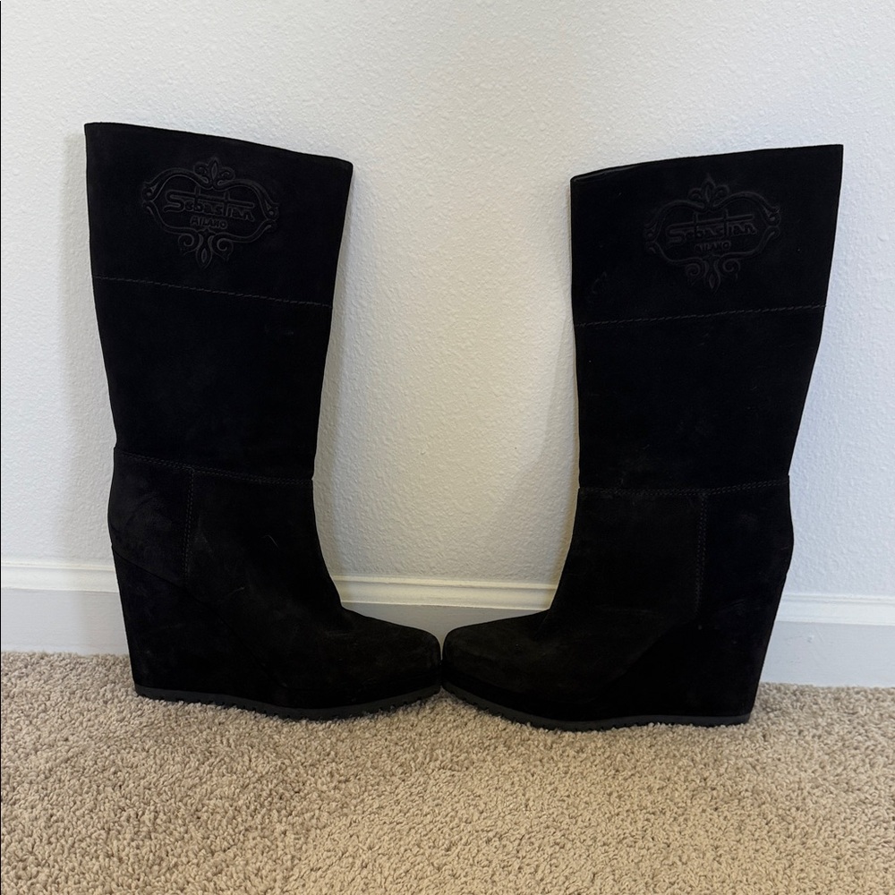 Sebastian Milano Black Suede Wedge Boots